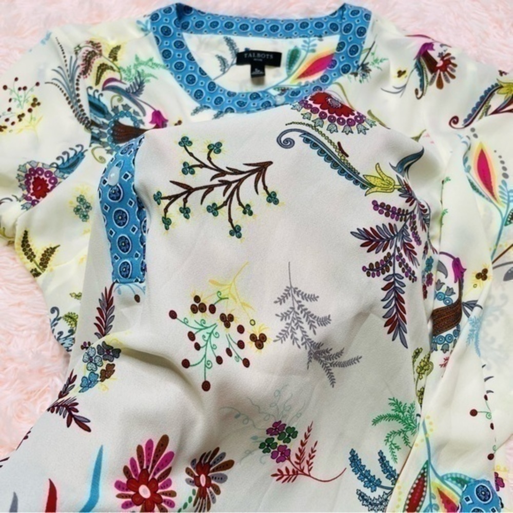 Talbots Tunic Blouse | Women SP small petite | Floral Semi Sheer Cream - Picture 7 of 11